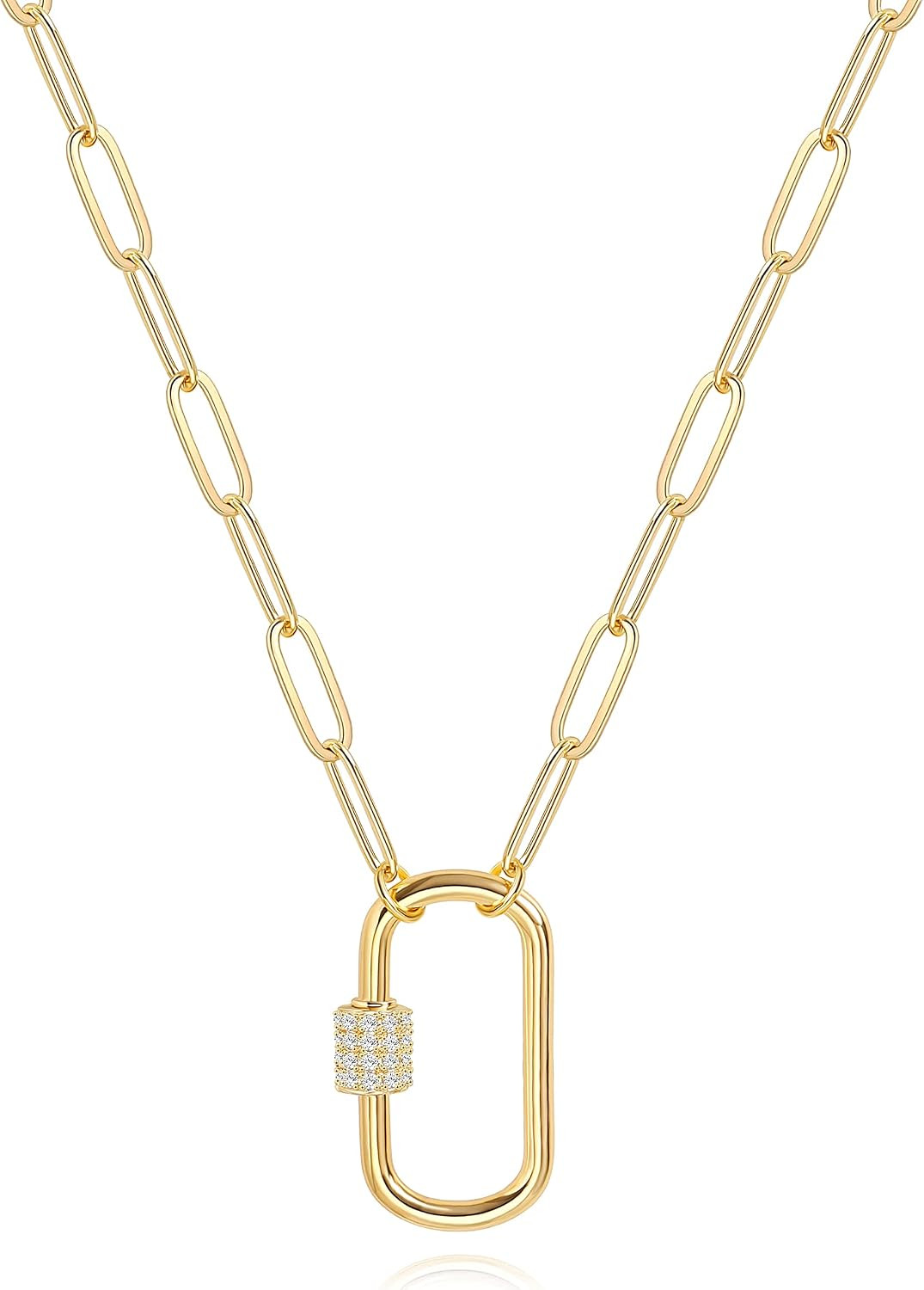 Aobei Pearl 18K Gold Plated Moon Star Lion Evil Eye Love Heart Cross Pendant Necklace Medallion Paperclip Chian Choker Layering Jewery for Women | Amazon (US)