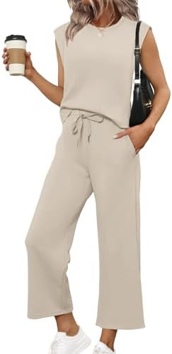 SAMPEEL Two Piece Sets for Women Casual Travel Vacation Outfits Summer Wide Leg Crop Pants Lounge... | Amazon (US)