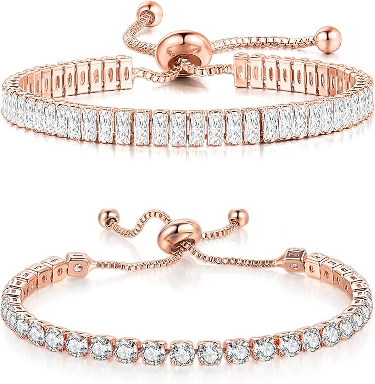 Tennis Bracelets for Women 18K Real Gold Plated Jewelry Set AAAA Cubic Zirconia Jewel Dainty Spar... | Amazon (US)
