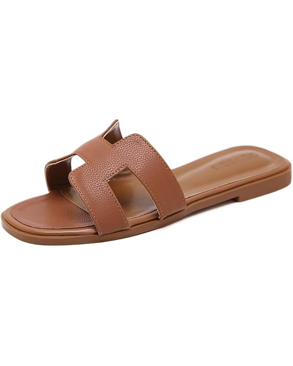 Stratuxx Kaze Womens Flat Sandals Flat Slide Sandals White,Black, Brown Flat Sandals Leopard | Amazon (US)