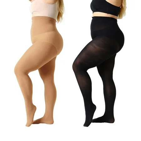 MANZI 2 Pack Plus Size Tights for Women 70D Queen Size Tights | Walmart (US)