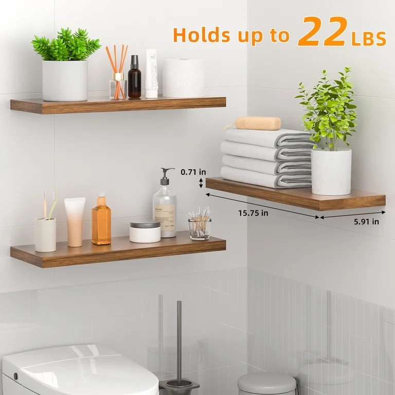 Cshidworld Floating Shelves for Wall, 16" Bathroom Shelf Rustic Wood with Metal Brackets, Floatin... | Walmart (US)