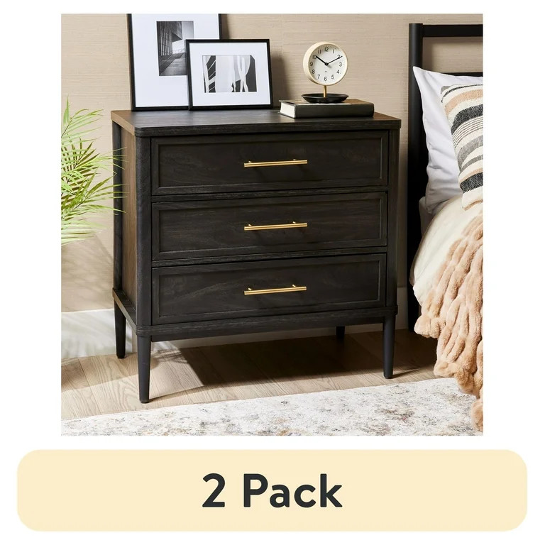 (2 pack) Better Homes & Gardens Oaklee 3 Drawer Nightstand with USB, Charcoal | Walmart (US)