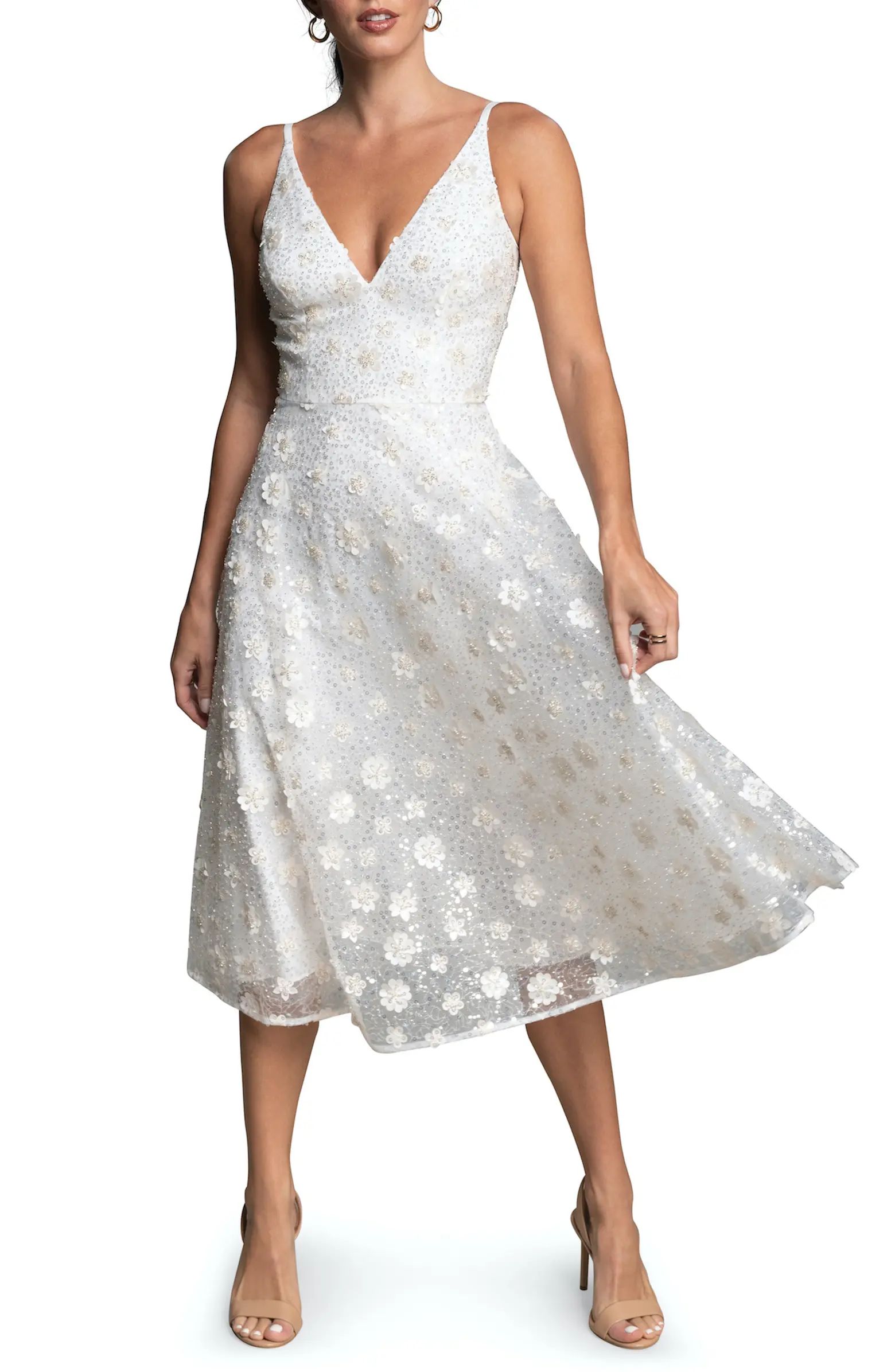 Dress the Population Elisa Floral Appliqué Sequin Fit & Flare Dress | Nordstrom | Nordstrom