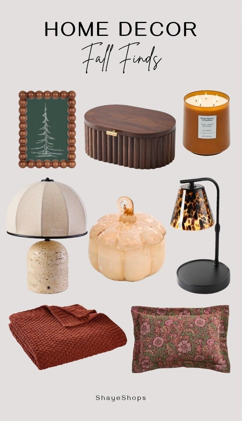 Walmart home decor, fall finds, candles, picture frames, jewelry box, wood, lamp, throw blanket, cozy, pumpkins, throw pillows, burnt orange, brown, glass @Walmart

#LTKHome