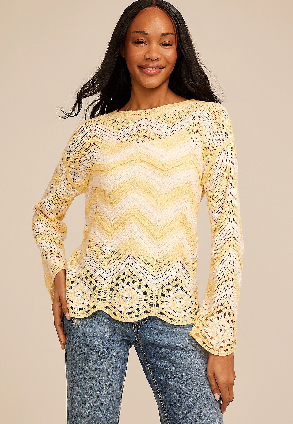 Yellow Crochet Sweater | Maurices