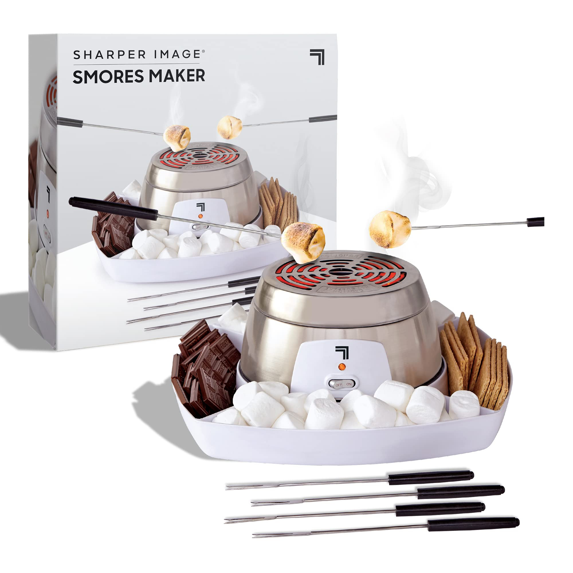 SHARPER IMAGE Electric Tabletop S'mores Maker for Indoors, 6-Piece Set, Includes 4 Skewers & 4 Se... | Amazon (US)