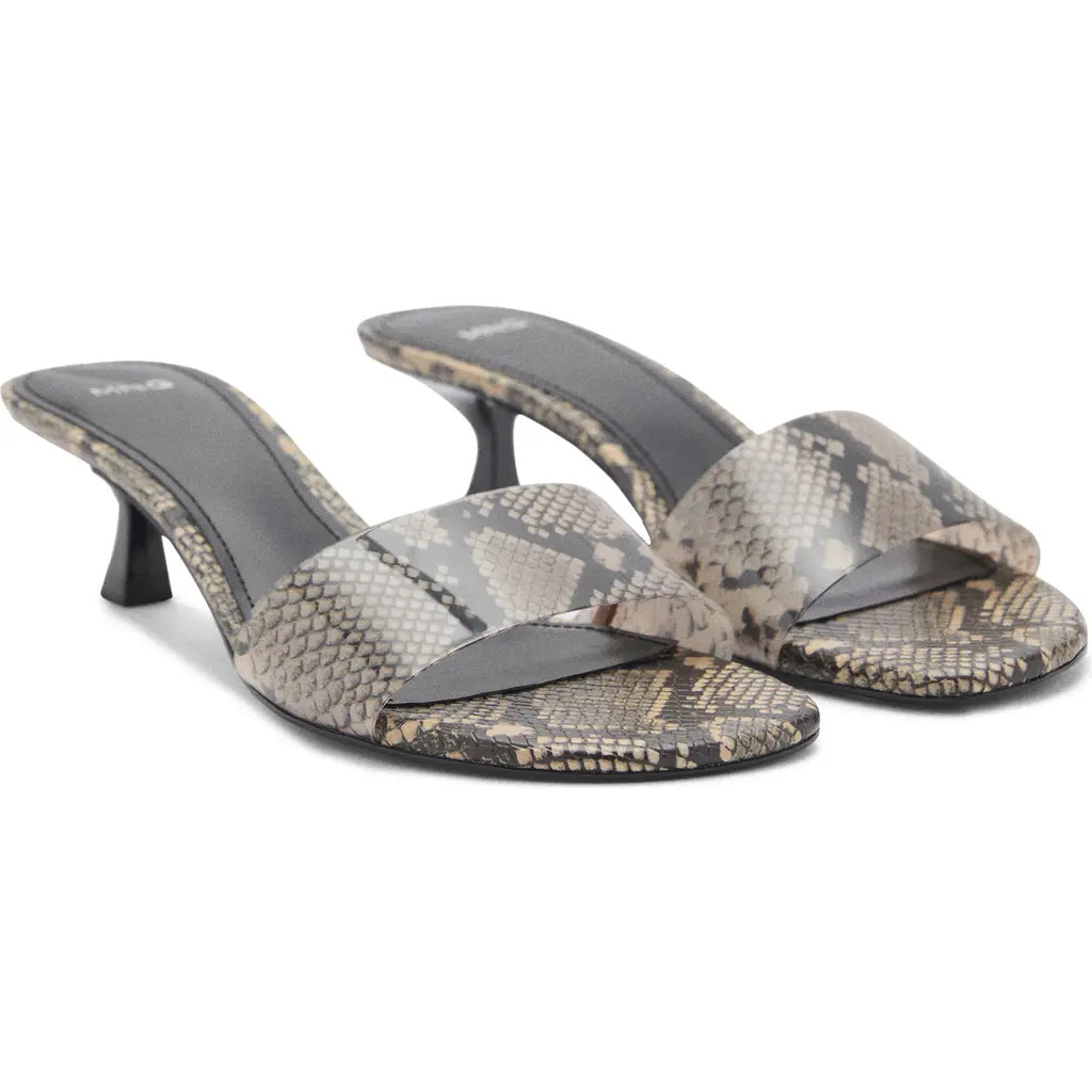 MANGO Snake Print Kitten Heel Slide Sandal in Beige at Nordstrom, Size 5Us | Nordstrom