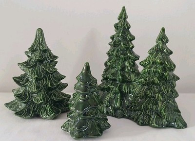 vtg Green Ceramic Christmas Tree Figurines Set • Glazed Pine Forest Decor | eBay | eBay US
