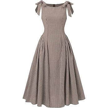 SweatyRocks Women's Vintage Plaid Dresses Bow Shoulder Checkered Boat Neck Ruffle A Line Dress | Amazon (US)