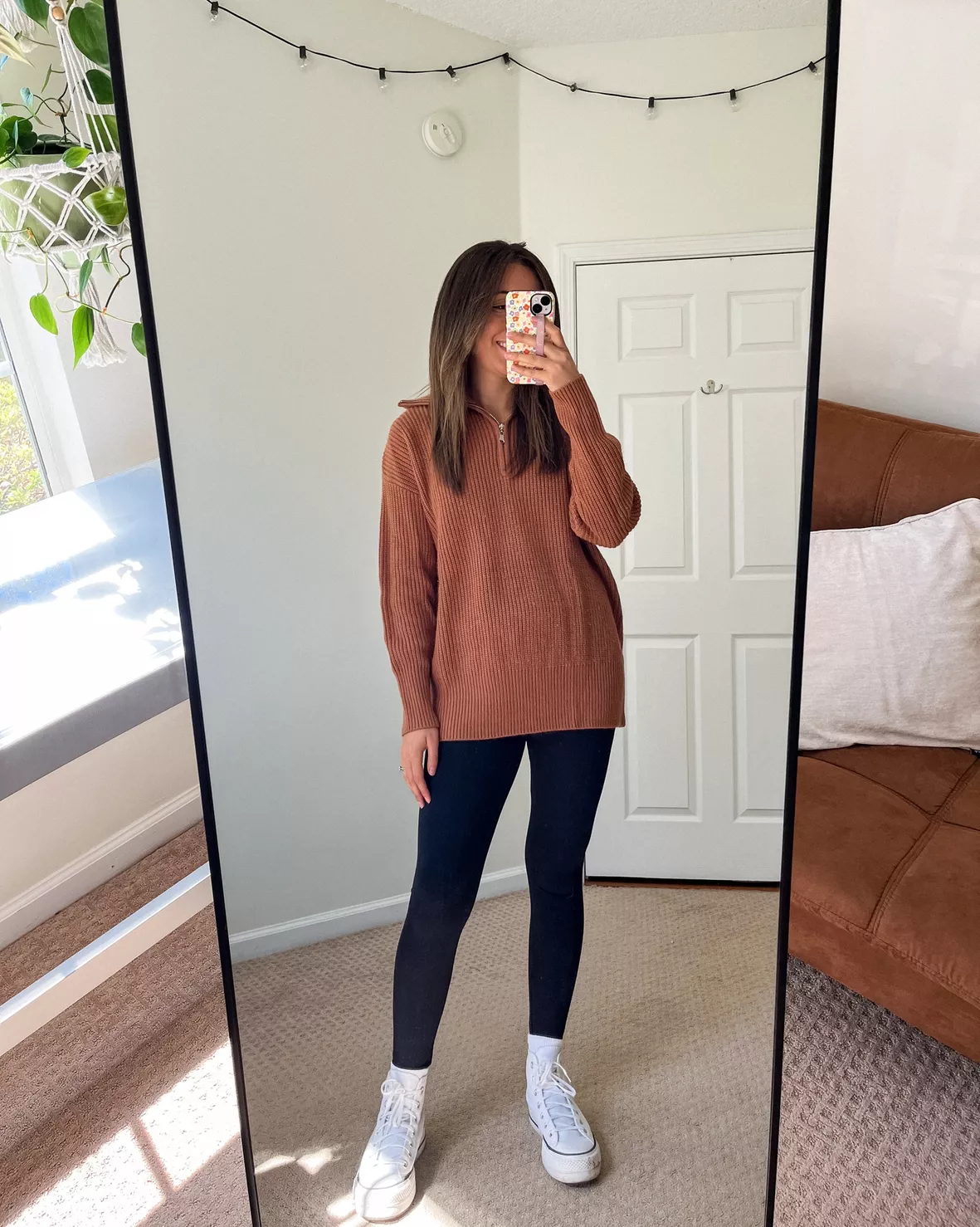 Midsize fall outfit inspo 🤎 These brown leggings are basically my fav