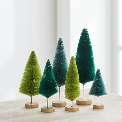 Bottle Brush Trees Set of 6, custom hand-dyed shades of green, classic winter home décor, shelf décor, holiday table centerpiece, emerald forest (Set of 6 Green) | Amazon (US)