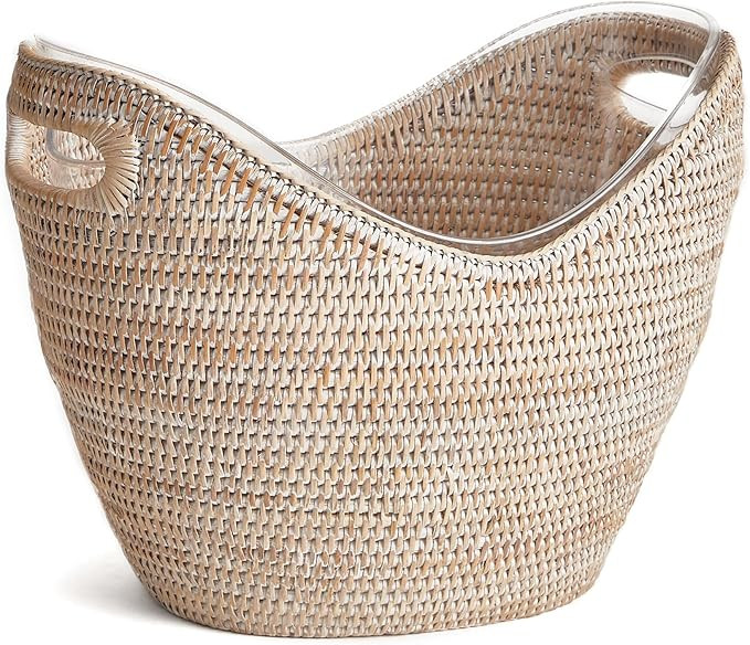 Rattan Beverage Tub Large Whitewash White Acrylic Wood Handle | Amazon (US)