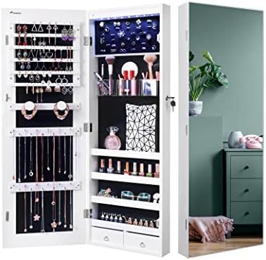 Nicetree 8 LEDs Mirror Jewelry Cabinet, Jewelry Armoire Organizer with Full Screen Mirror, Wall/D... | Amazon (US)