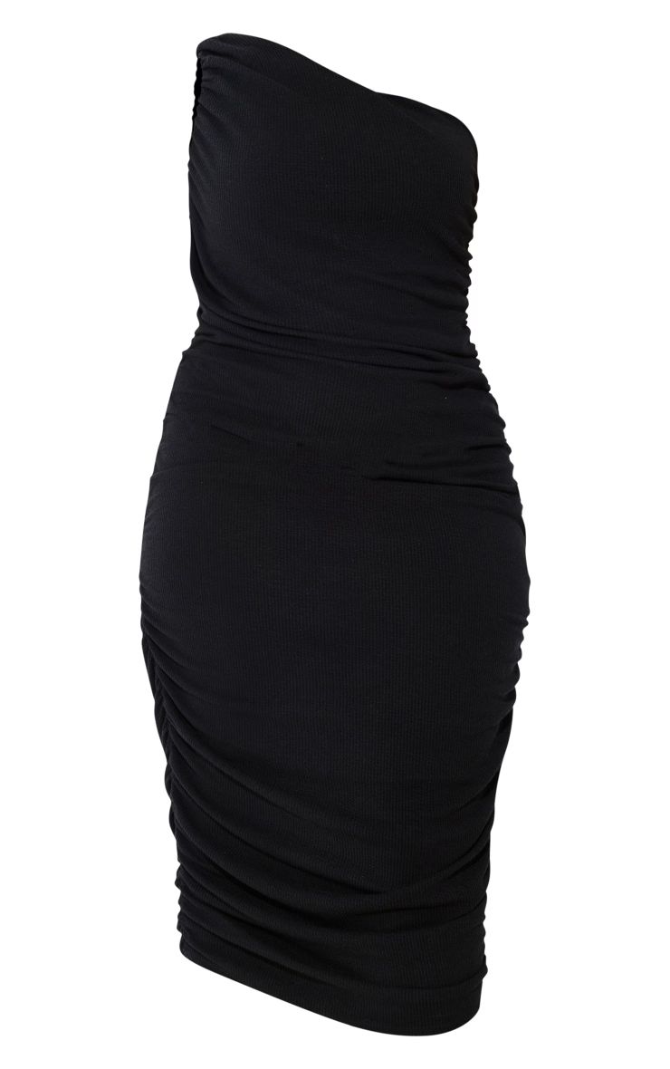 Plus Black One Shoulder Ruched Midi Dress | PrettyLittleThing US