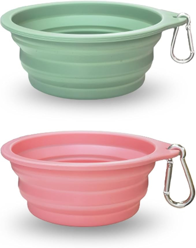 2 Pack Collapsible Dog Travel Bowls (21oz/600ml), 100% Food Grade Silicone Integrated Molding, No... | Amazon (US)