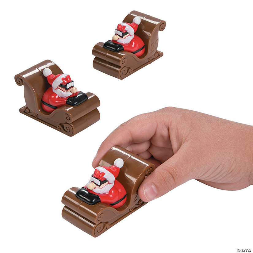 2 1/4" Mini Santa Claus Plastic Pull-Back Sleigh Toys - 12 Pc. | Oriental Trading Company