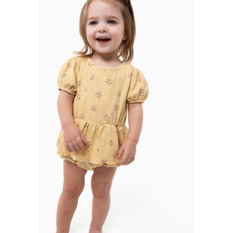 Modern Moments By Gerber Baby Girl Cotton Romper with Waistline Ruffle, Sizes 0/3 Months - 24 Mon... | Walmart (US)