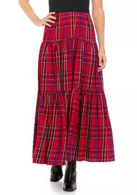 Chaps Women's Tiered Plaid Maxi Skirt | Belk