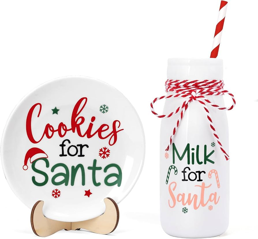 Nefelibata Cookies for Santa Plate Milk Jar Set, Christmas Tiered Tray Decor, Ceramics Xmas Treat... | Amazon (US)