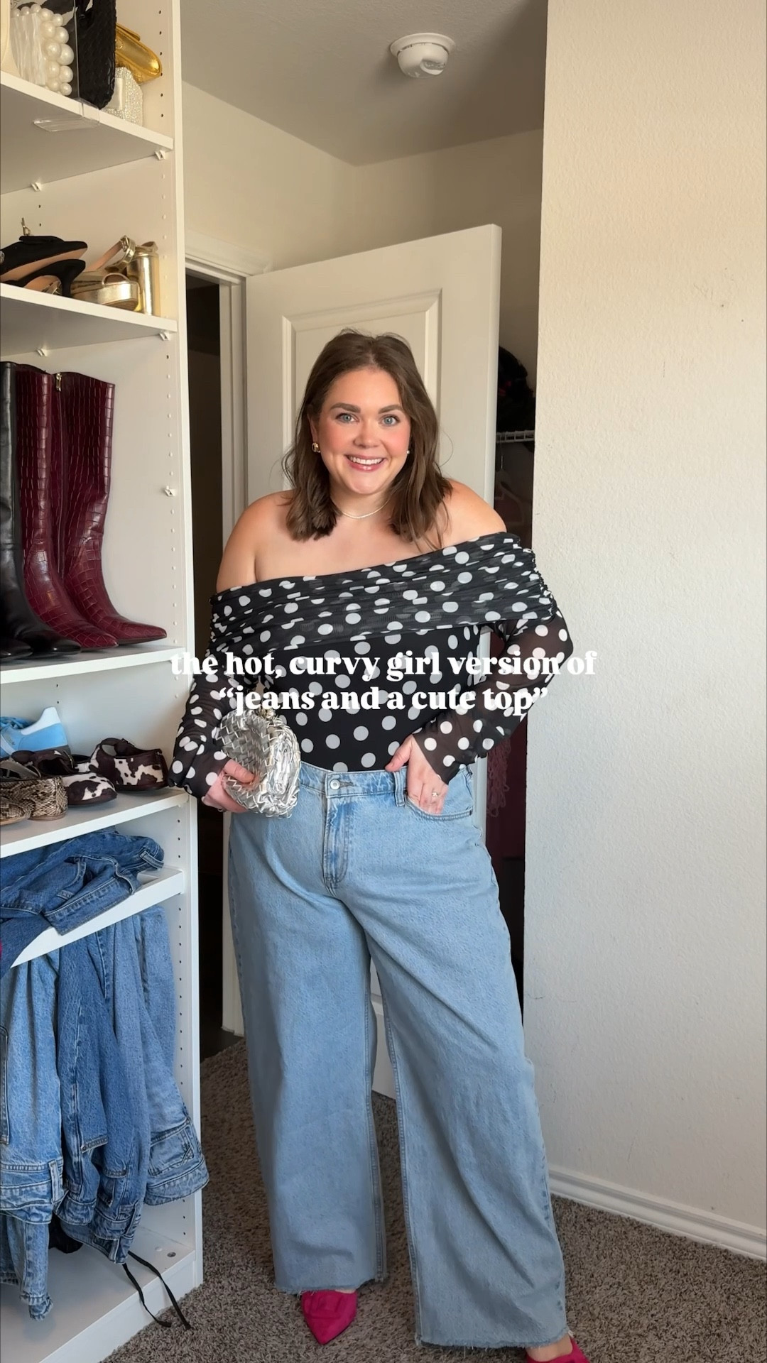 Plus size mid size date night outfit wearing 1x in top and 34 in jeans 

#LTKValentine #LTKPlusSize