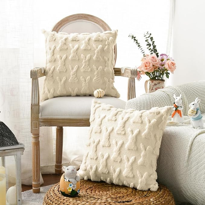 AVOIN colorlife Easter Rabbits Beige Throw Pillow Cover, 18 x 18 Inch Bunny Soft Plush Faux Fur J... | Amazon (US)