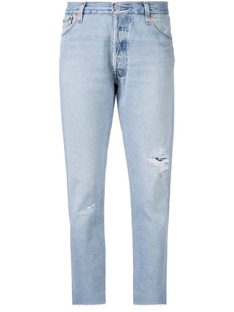 Re/Done distressed straight leg jeans, Women's, Size: 25, Blue, Cotton | FarFetch US