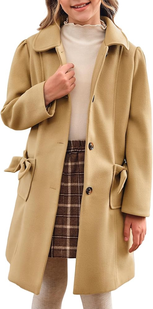 Meikulo Girls Single Breasted Dress Coat Kids Winter Outerwear Jackets Bowknot Pockets 5-14 Years | Amazon (US)