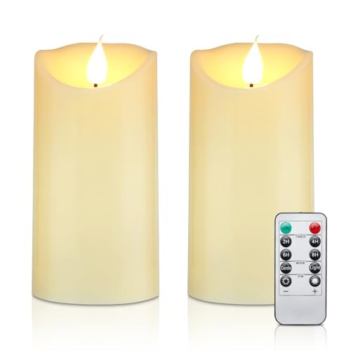 XINBFGRE Flickering Flameless Candle Battery Operated Candle LED Pillar Candles with Remote Control and Timer Set of 2 | Amazon (US)