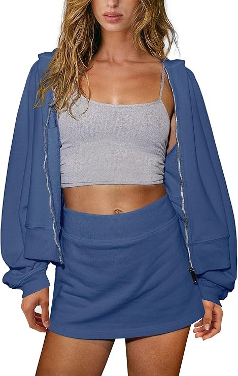 Nirovien Women Two Piece Workout Set Zip Up Hoodie and Skort Sets Athletic Sweatsuits Outfits Set... | Amazon (US)
