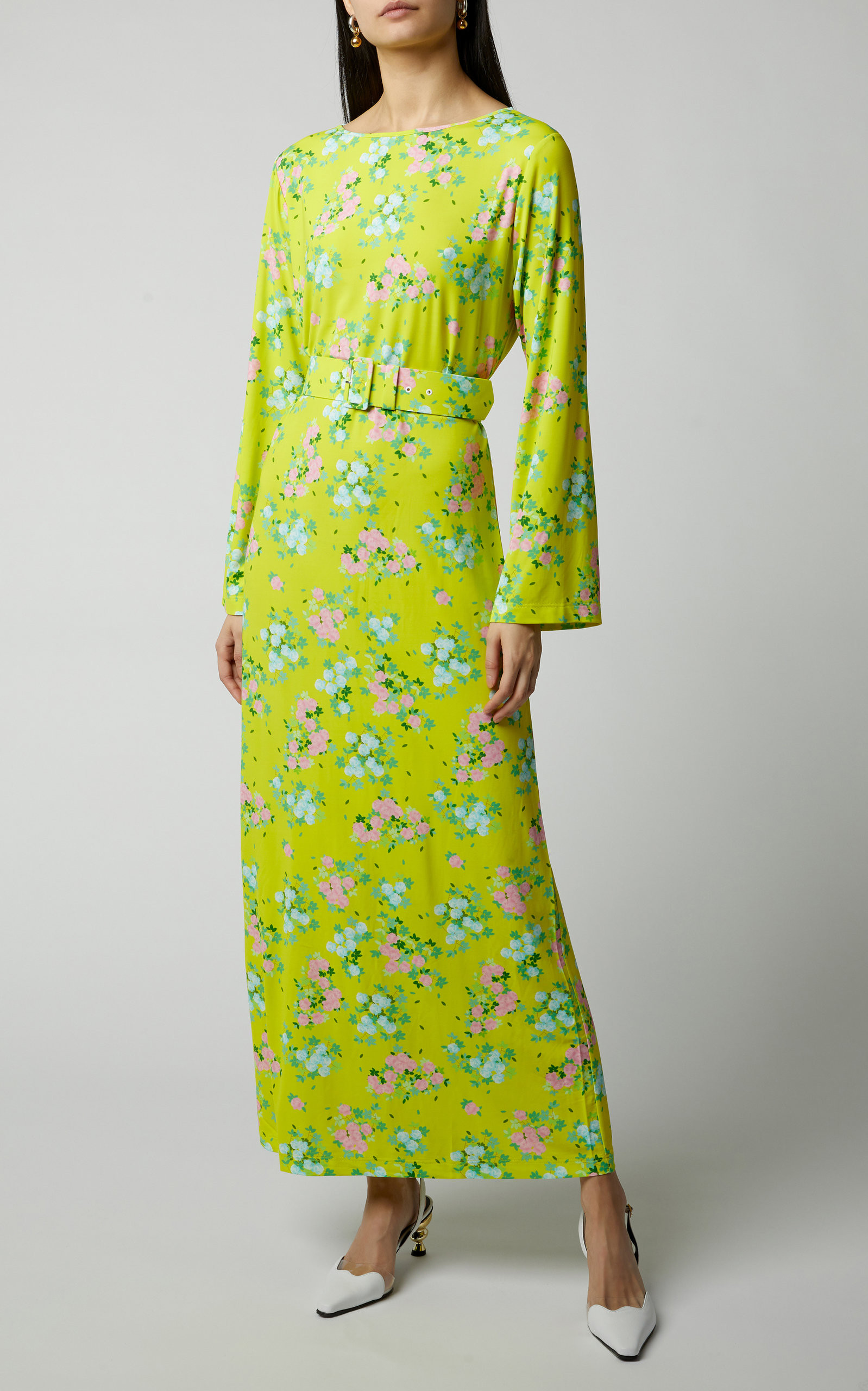 Monica Belted Floral-Print Stretch-Jersey Midi Dress | Moda Operandi Global