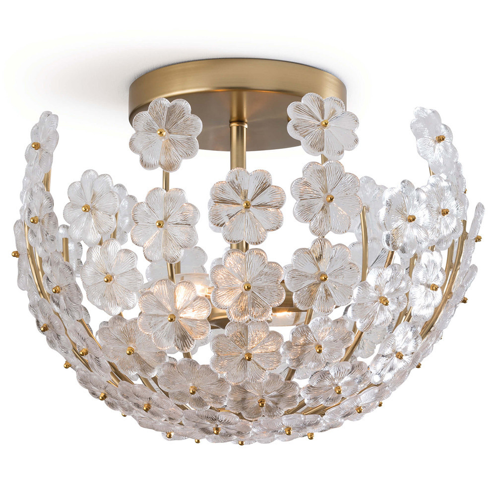 Charlotte Regency Natural Brass Steel Flower Semi-Flush Mount | Kathy Kuo Home