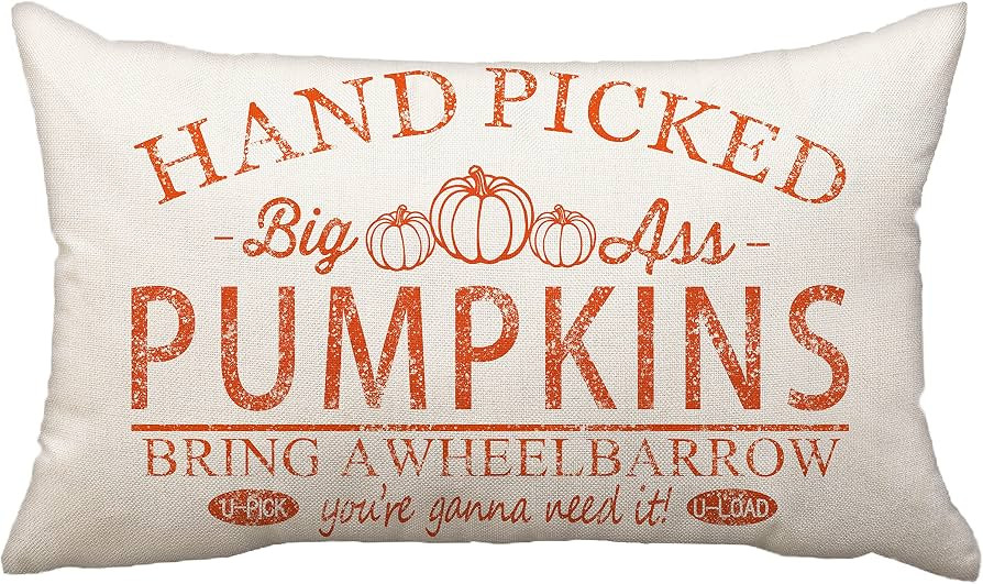 Fall Pillow Covers 12x20 inch Hand Picked Pumpkin Lumbar Throw Pillow for Fall Farmhouse Decorati... | Amazon (US)