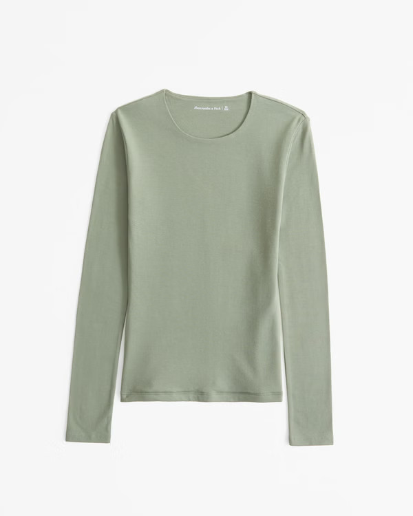 Women's Essential Long-Sleeve Tuckable Baby Tee | Women's New Arrivals | Abercrombie.com | Abercrombie & Fitch (UK)