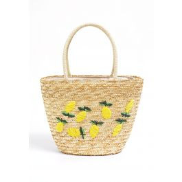 Sac de plage en paille tissé à la main à motif citron | Chicwish