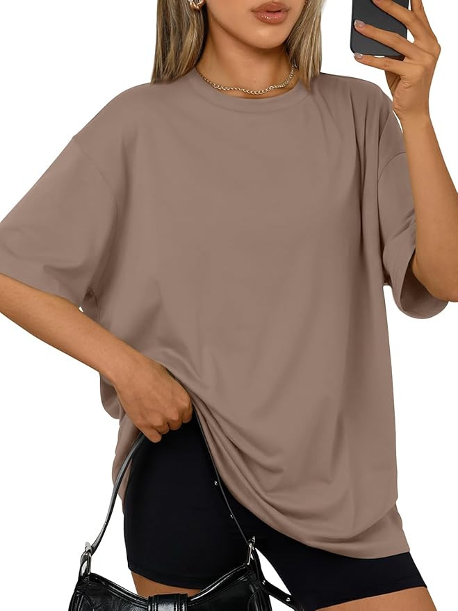 Trendy Queen Womens Oversized Summer T-Shirts Plus Size Short Sleeves Workout Tops | Amazon (US)