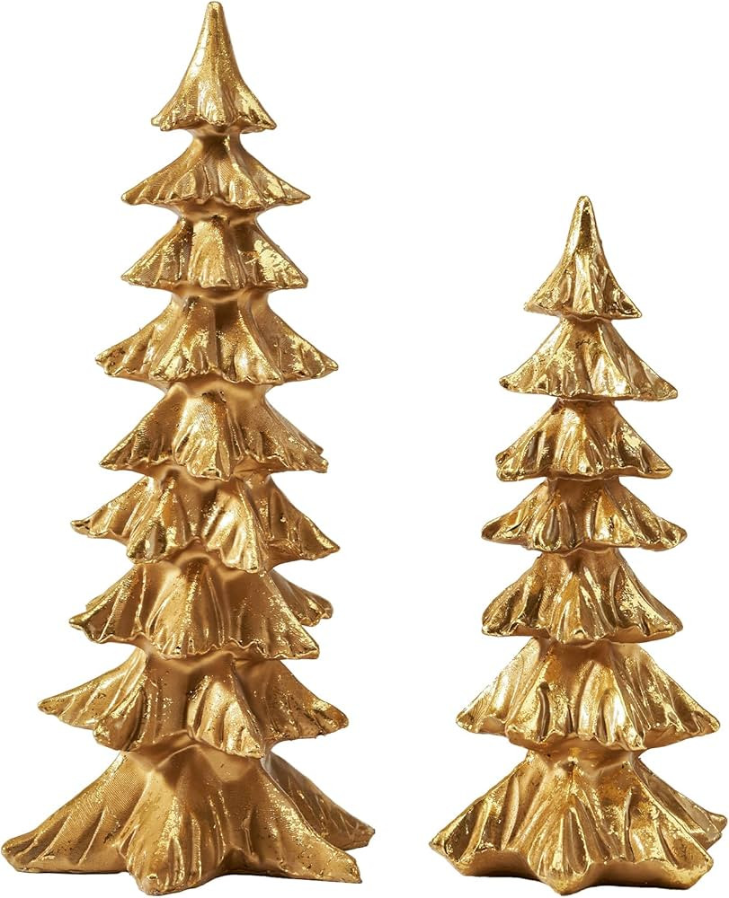 DN DECONATION Gold Christmas Tree Figurines, Set of 2 Modern Tabletop Xmas Trees, Elegant Resin P... | Amazon (US)
