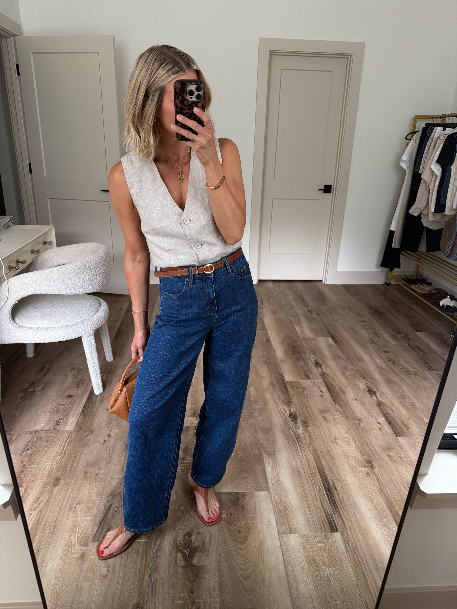 Wearing 26 jeans, small belt, XS linen vest, sandals tts

#LTKootd #LTKOver40 #LTKSeasonal