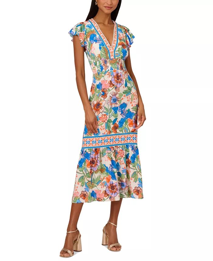 Adrianna by Adrianna Papell Women's Smocked-Waist Flutter-Sleeve Dress - Macy's | Macy's