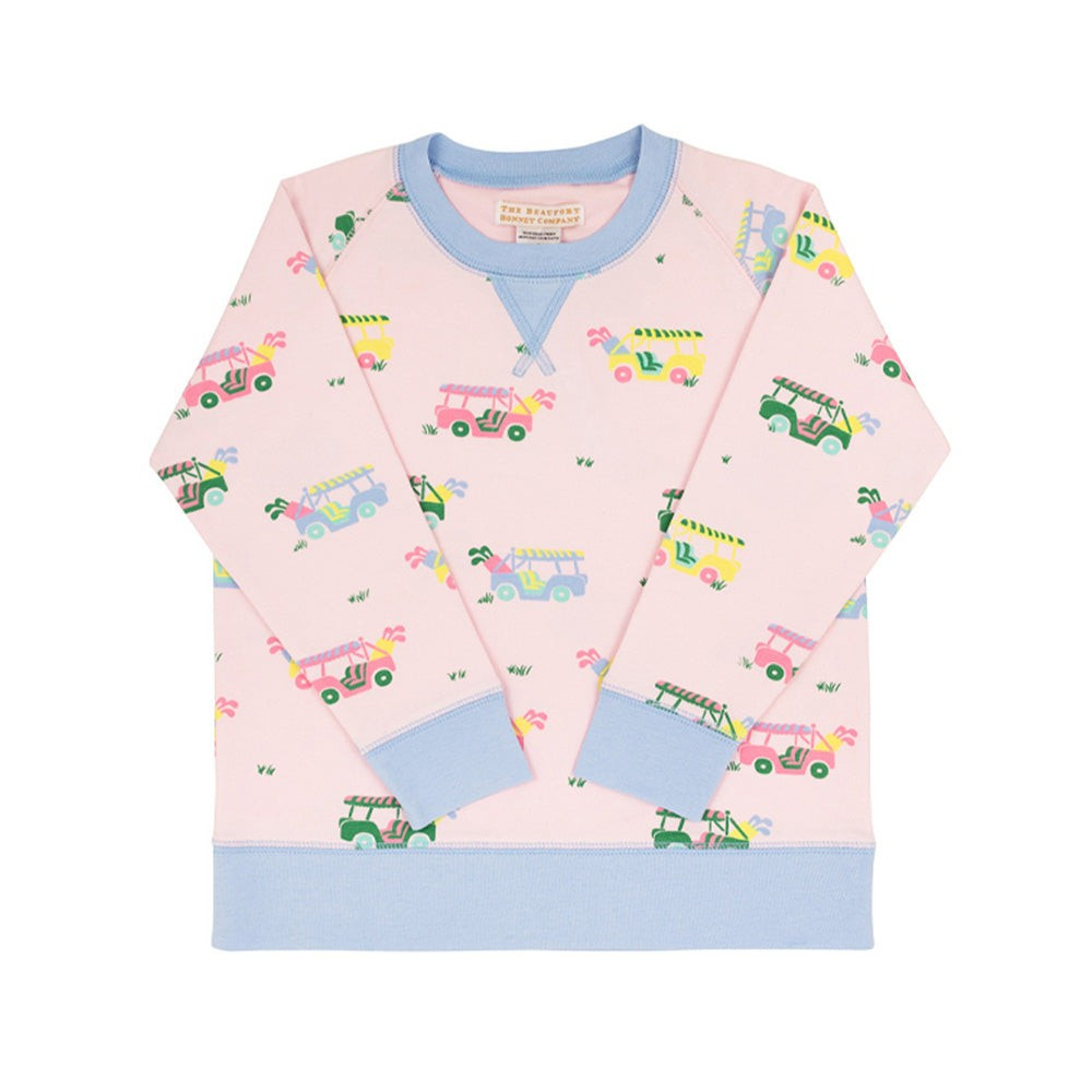 Cassidy Comfy Crewneck - Greenville Golf Buggy with Beale Street Blue | The Beaufort Bonnet Company