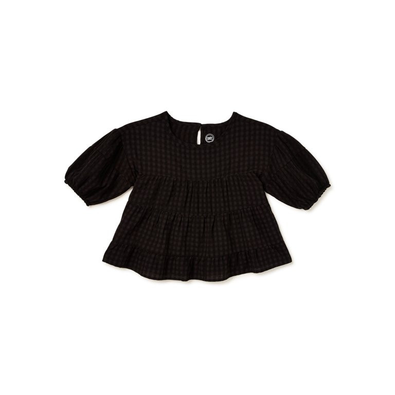 Wonder Nation Girls' Short Puff Sleeve Babydoll Top, Sizes 4-18 & Plus | Walmart (US)