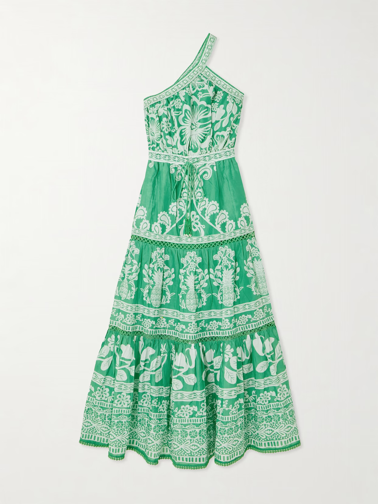 Farm Rio - Sweet Garden One-shoulder Embroidered Floral-print Cotton-voile Maxi Dress - Green | NET-A-PORTER (US)