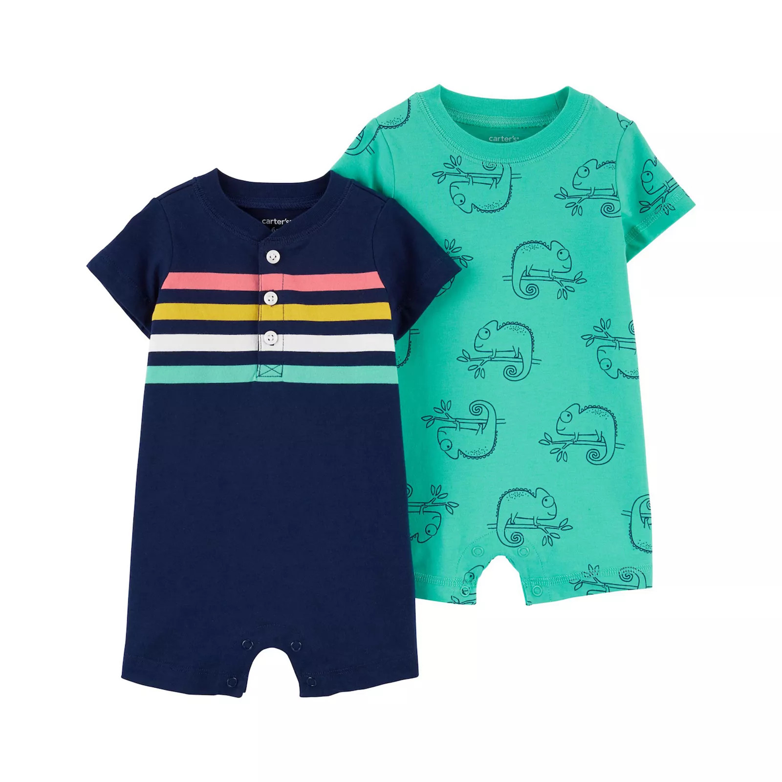 Baby Boy Carter's Striped Henley & Chameleon Romper Set, Infant Boy's, Size: 3 Months, Green | Kohl's