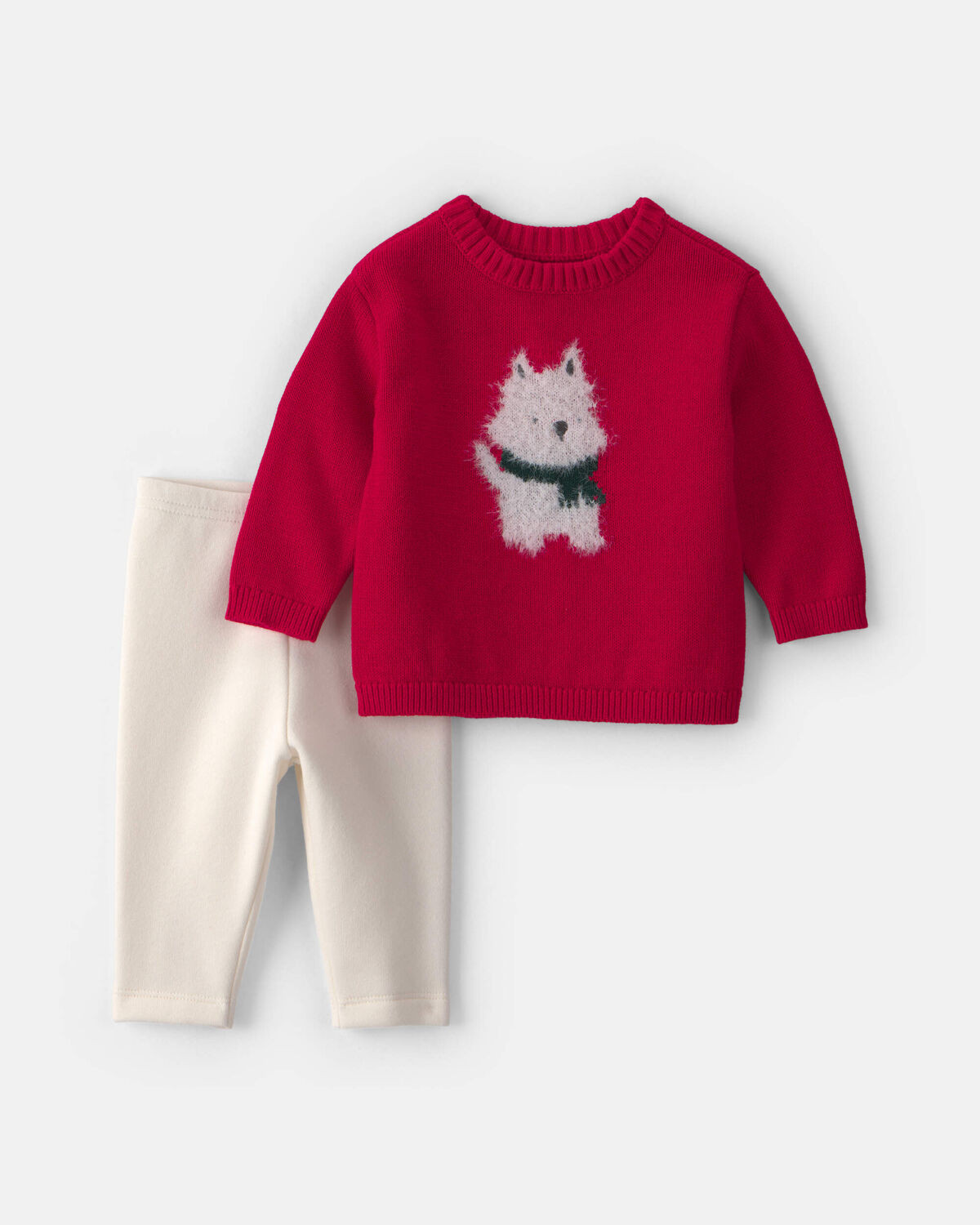Baby Girl 2-Piece Dog Sweater & Pant Set - Red/Cream | Carter's Inc