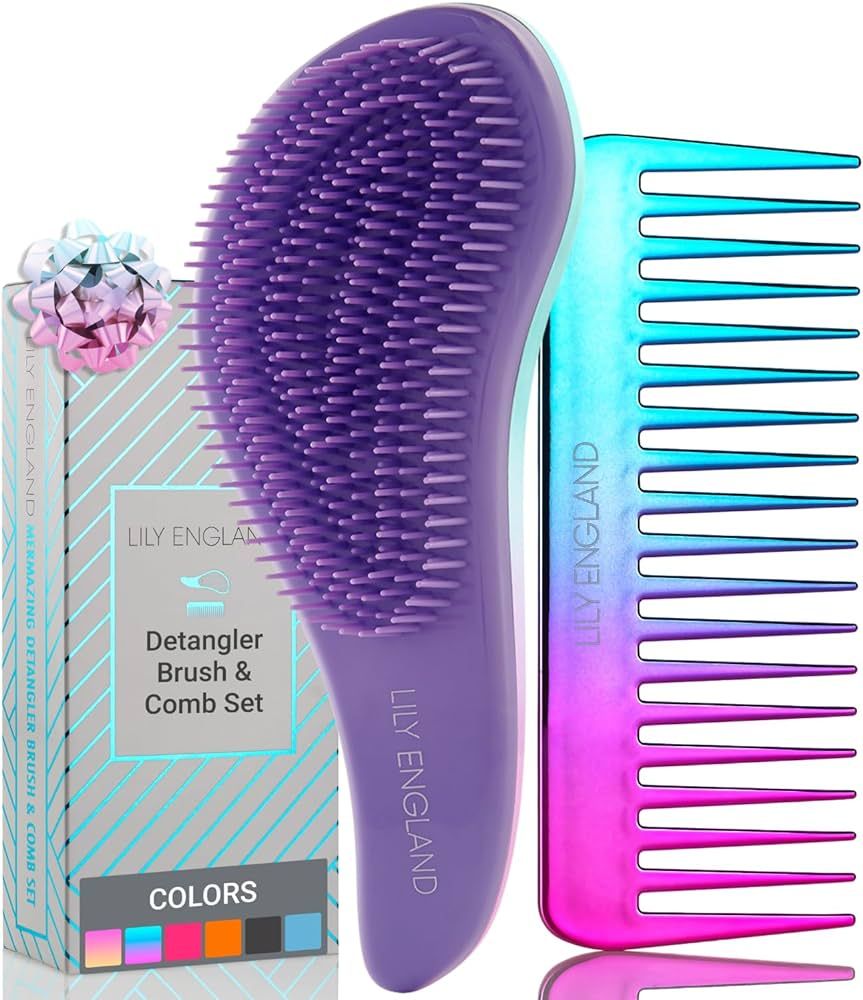 Lily England Detangler Brush & Hair Comb Set - Lightweight Hair Brush & Wide Tooth Comb for Women... | Amazon (US)