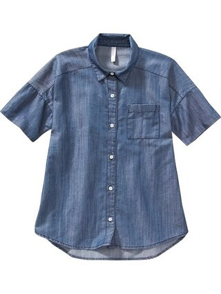 Old Navy Girls Short Sleeve Chambray Shirts Size L - Medium wash | Old Navy US