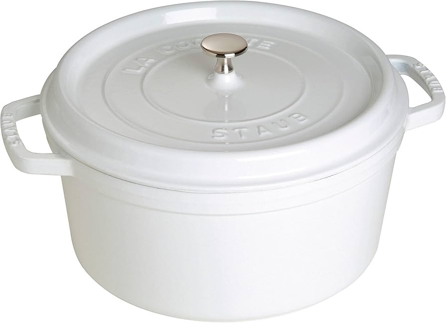 STAUB Cast Iron Dutch Oven 7-qt Round Cocotte, Serves 7- 8, Made in France, White | Amazon (US)