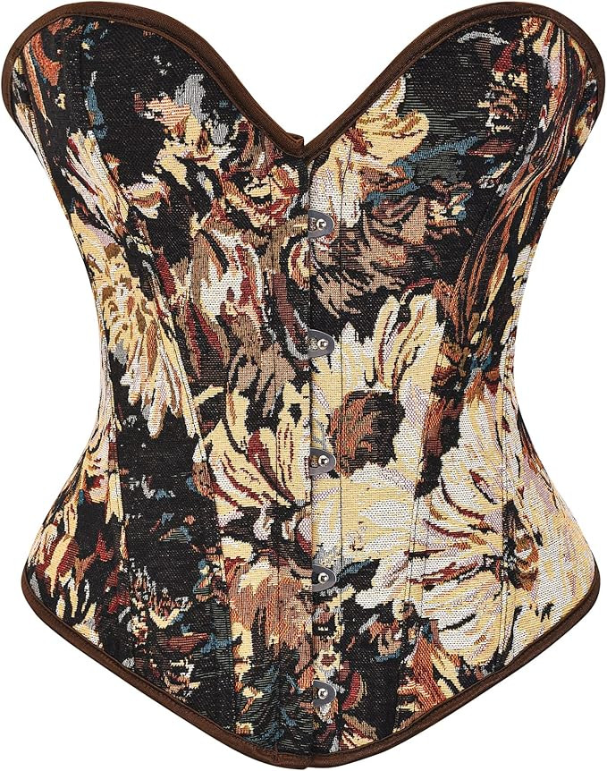 Alivila.Y Fashion Womens Vintage Floral Denim Overbust Corset Bustier Top | Amazon (US)