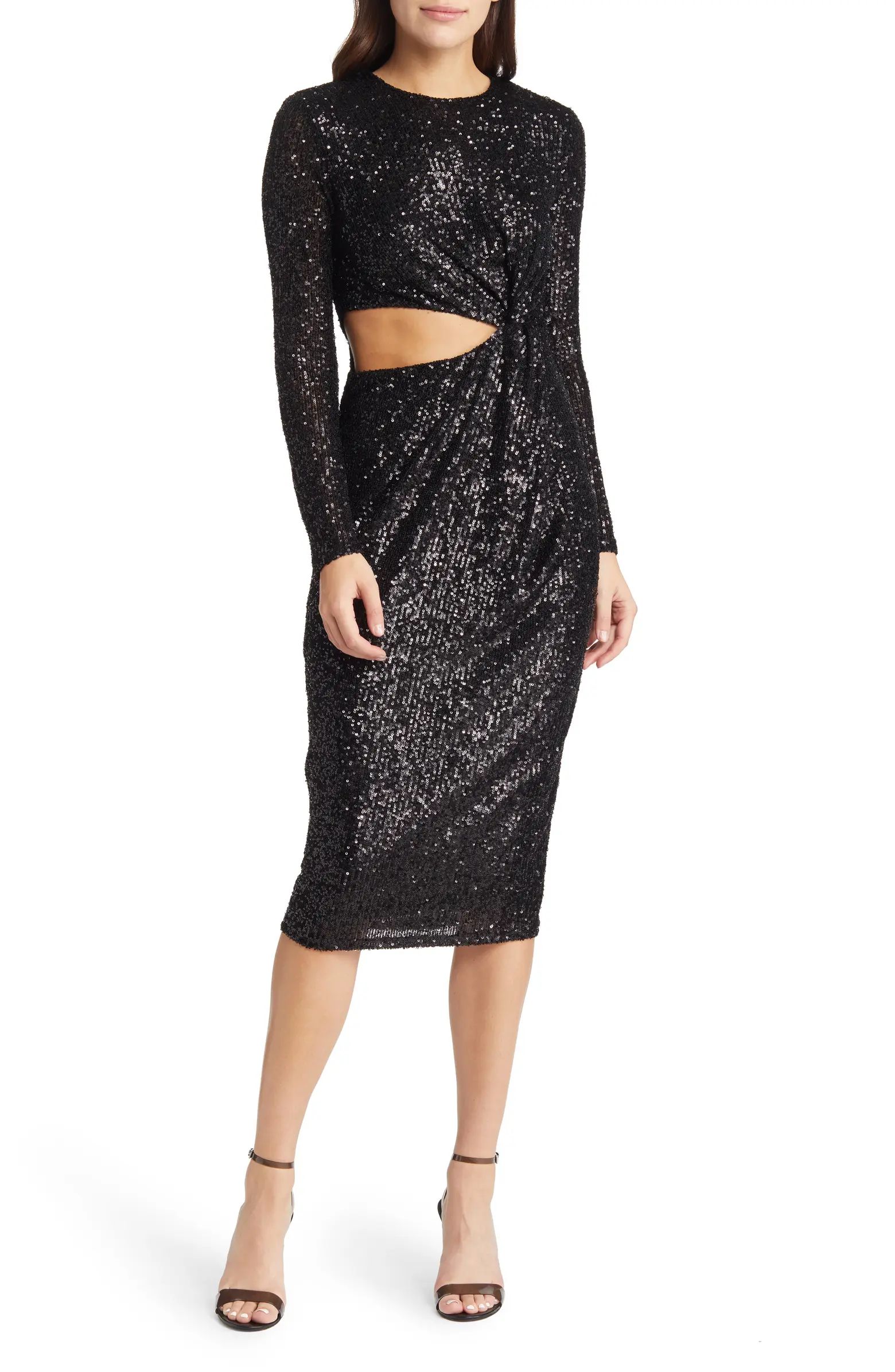 Area Stars Long Sleeve Sequin Cutout Dress | Nordstrom | Nordstrom