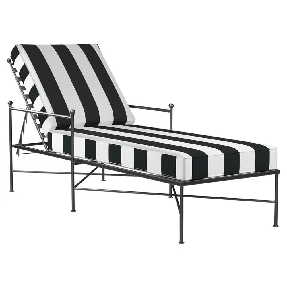 Sunset West Provence White Black Stripe Cabana Cushion Metal Outdoor Chaise Lounge | Kathy Kuo Home